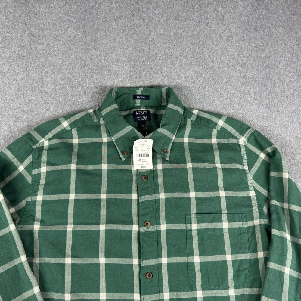 J.Crew Mens Double Weave Button Up Shirt L Green White Check NWT